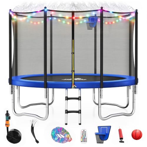 JELENS Trampoline 8FT 10FT 12FT 14FT 15FT, Outdoor Trampolines with Enclosure Net, Recreational Anti-Rust Trampolines for Kids and Adults, ASTM Approved - color: 10FT with four types of accessories, size: 10FT