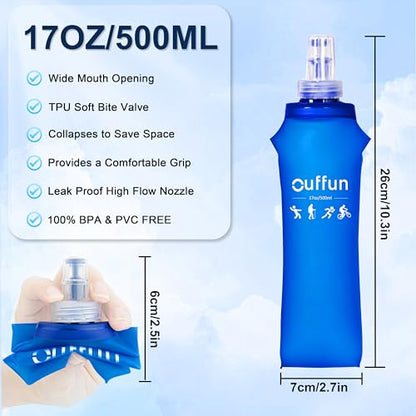 4 Pack Soft Water Bottle, 17oz/500ml Soft Flask Running Bottles for Hydration Pack, TPU Collapsible Running Water Bottle Reusable Handheld Running Flask for Running Hiking Cycling Climbing Traveling