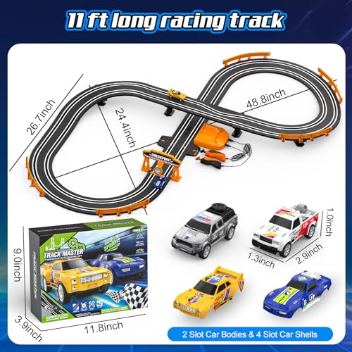 Slot Car Race Track Sets for Boys, Race Car Track with 2 High-Speed Slot Cars, Battery or Electric Car Track, Dual Racing Game Lap Counter Track Sets, Toys Gifts for Boys Girls Ages 6 7 8-12 - size: 11FT