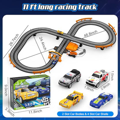 Slot Car Race Track Sets for Boys, Race Car Track with 2 High-Speed Slot Cars, Battery or Electric Car Track, Dual Racing Game Lap Counter Track Sets, Toys Gifts for Boys Girls Ages 6 7 8-12 - size: 11FT