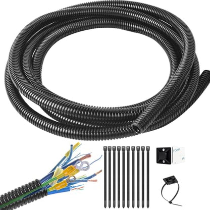 1/2 Inch Wire Loom Split Tubing - 15 ft Cord Protector Electric Wires Covers, Automotive Wire Flexible Conduit, Plastic Wire Cover with Cable Zip Tie (1/2"-15ft) - size: 1/2"-15ft