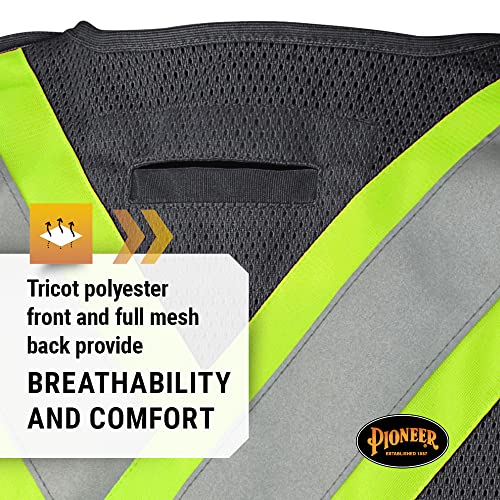 Pioneer Hi Vis Tear-Away Mesh Back Safety Vest for Men - Reflective Tape, 4 Pockets - Construction, Traffic, Security - Black - color: Black, size: 3X-Large