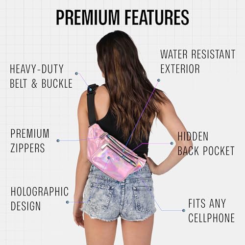SoJourner Waterproof Holographic Fanny Pack, Pale Pink - color: Holographic Pale Pink