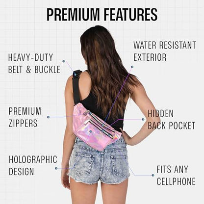 SoJourner Waterproof Holographic Fanny Pack, Pale Pink - color: Holographic Pale Pink