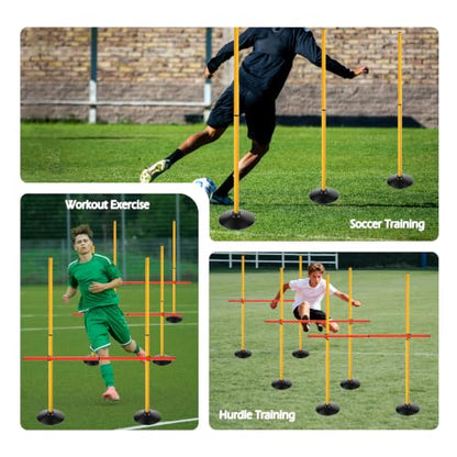 Adjustable Height Agility Speed Hurdles with Rubber Base, Training Equipment Set for Soccer, Track and Field, Detachable Agility Poles - size: 4.9 FT, style: Pack of 3