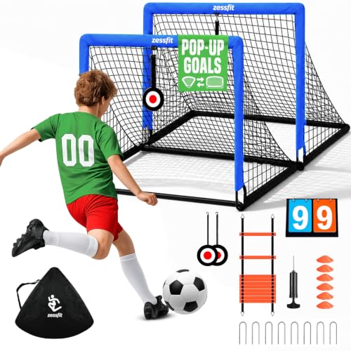 Kids Soccer Goal Set for Backyard, Portable Soccer Nets Set of 2 with Soccer Ball, Scoreboard, Agility Ladder, Cones and Target Nets, Indoor Outdoor Soccer Training Equipment for Boys and Girls - color: Blue, size: 6x4FT