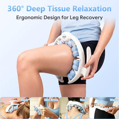 Cellulite Massage Tool - Lymphatic Drainage Tool for Deep Tissue Fascia Massage - Muscle Roller for Legs & Buttocks, Anti-Cellulite Massager for Body Contouring and Skin Smoothing（Blue）