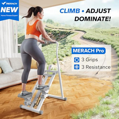 MERACH Stair Stepper with Adjustable Resistance, Foldable Stair Climber - color: White & Pink