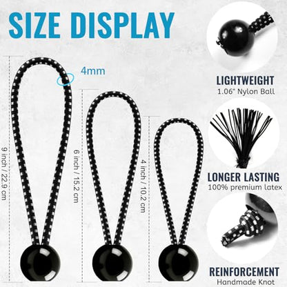 100 Pack Ball Bungee Cords 6 Inch, Heavy Duty Bungee Cord with Balls Canopy Tarp Tie Downs Bungee Balls for Camping, Shelter,Cargo,Tent Poles UV Resistant - size: 6 Inch