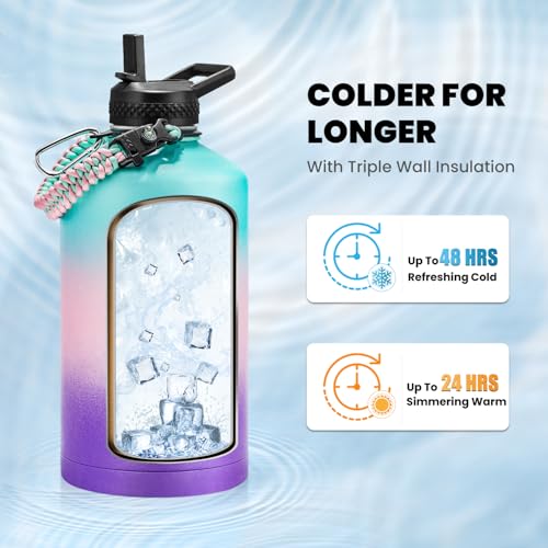 RAYMYLO One Gallon Water Bottle Insulated 128 oz, Stainless Steel - color: Green Pink Purple Gradient, size: 128 Ounces