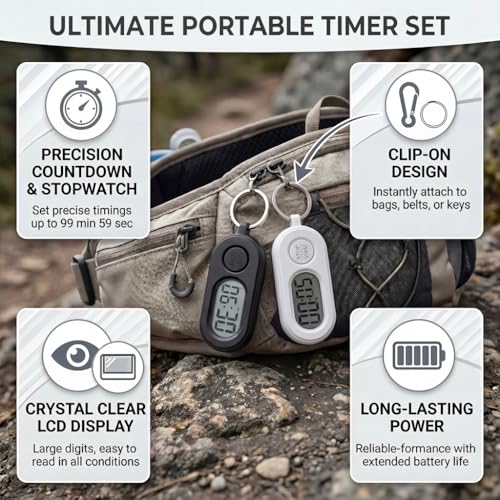 2 Pack Mini Digital Keychain Timer, Countdown and Stopwatch