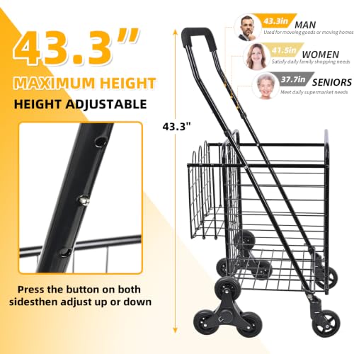 Kiffler Stair Climber Grocery Shopping Cart with 360° Swivel & Tri-Wheels - color: Black