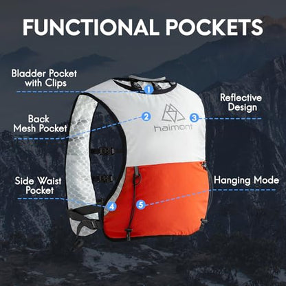 Haimont 5L Trail Running Hydration Vest with Soft Flasks - color: Orange, size: Large