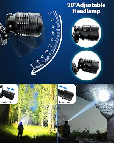 Headlamp Rechargeable, 100,000LM Super Bright LED Head Lamp Light