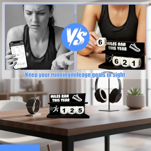 Desk Running Mileage Tracker for Recording Mileage Running Pedometer & Goal Setter, Fitness Motivation Display for Runners, Marathon Training Gift - style: Black Boys