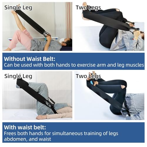 Stretch Bands for Exercise – Leg Stretching Strap for Physical Therapy, Hands-Free/Manual Options for Elderly Rehabilitation Bedridden Patients Lower Limb Myasthenia (2 Feet+Waist Belt) - color: 2 Feet+waist Belt