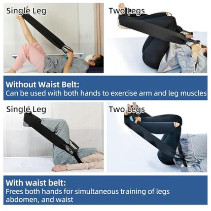 Stretch Bands for Exercise – Leg Stretching Strap for Physical Therapy, Hands-Free/Manual Options for Elderly Rehabilitation Bedridden Patients Lower Limb Myasthenia (2 Feet+Waist Belt) - color: 2 Feet+waist Belt