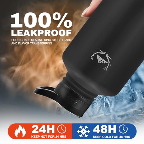 NATURE PIONEOR 64 oz Insulated Water Bottle with Carrier Bag & 3 Lids - color: Black, size: 64 Ounces