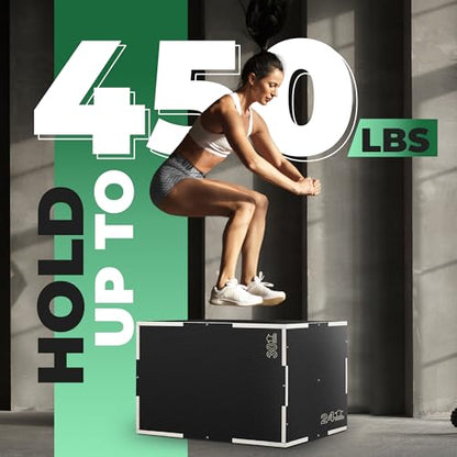 Yes4All 3 in 1 Non-Slip Wooden Plyo Box, Step Up Box for Workout, Plyometric Jump Box for Skipping, Jumping, Lunges, Squats, Dips - color: A. Black, style: 16" x 14" x 12"