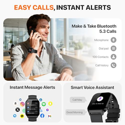 Smart Watch for Women Men,(Answer/Make Call) 1.83'' Fitness Activity Tracker Smartwatch for Android iPhone iOS Compatible,IP68 Waterproof Step Counter Watch with Sleep Monitor, 2 Traps - color: Jet Black