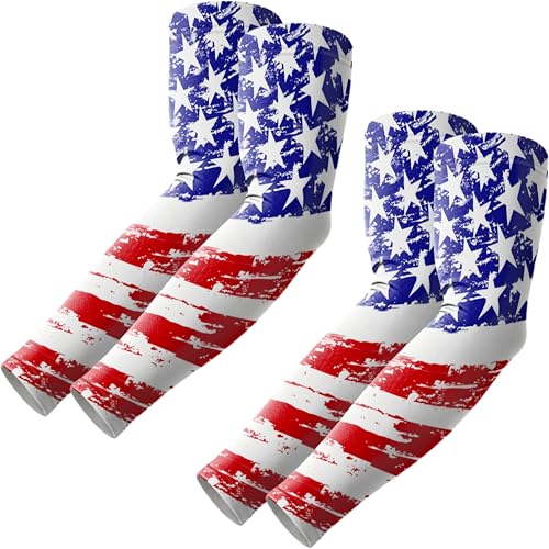 ROXUN Arm Sleeves Cooling UV Sun Protection Sport Compression for Men Women - color: 2 Pairs America Flag-2