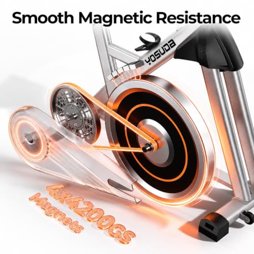 YOSUDA Exercise Bike, Magnetic Friction Stationary Bike with App Training - color: Orange Silver