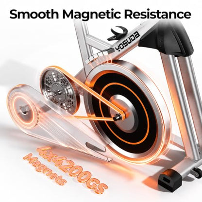 YOSUDA Exercise Bike, Magnetic Friction Stationary Bike with App Training - color: Orange Silver