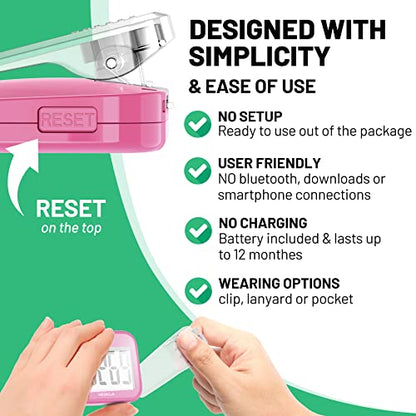 NESKLA 3D Pedometer, Simple Step Counter with Large LCD Display for Walking - color: Pink