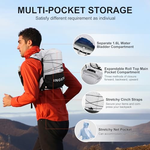 IX INOXTO Running Vest Hydration Backpack, Lightweight Running Backpack Hydration Pack with 1.6L Water Bladder Daypack for Trail Running Hiking Cycling Race Marathon for Women Men - color: Gray
