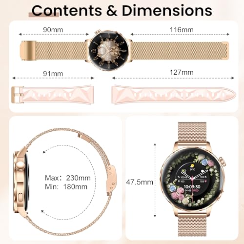 Smart Watches for Women, 1.27'' Smartwatches (Answer/Make Calls) Compatible with iPhone/Android Phones, IP68 Waterproof Fitness Tracker Watch with Sleep Monitor,100+ Sports Modes (Rose Gold) - color: Gold