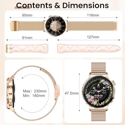 Smart Watches for Women, 1.27'' Smartwatches (Answer/Make Calls) Compatible with iPhone/Android Phones, IP68 Waterproof Fitness Tracker Watch with Sleep Monitor,100+ Sports Modes (Rose Gold) - color: Gold