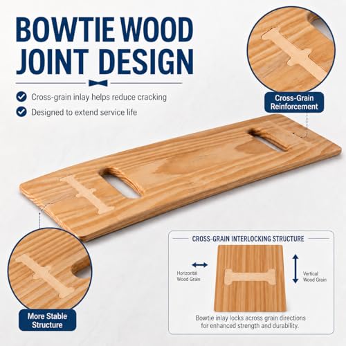 Transfer Board, 23.2 in Wooden Slide Board for Transferring, Patient Transfer Board for Wheelchair, Bed, Chair, Sofa & Commode, 2 Cutout Handles, 440 lb Capacity