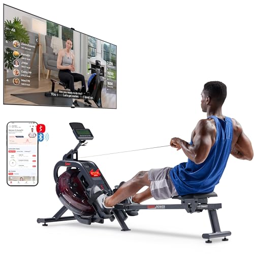 Sunny Health & Fitness Sunny Health & Fitness AquaStrive Series Smart Water Rower, 300LB Capacity Plus Dynamic Hydro Resistance for Home Cardio Workout, Free SunnyFit Training App Connection - size: 50" Rail - Smart