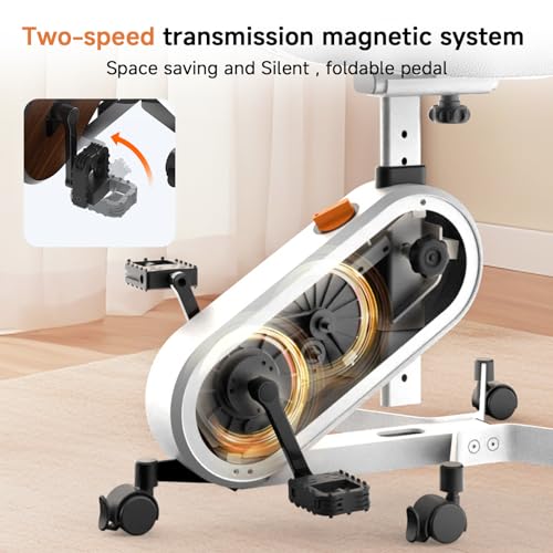 HitGo Office Exercise Bike Desk Chair,330 lbs Heavy Duty Under Desk Bike with 9-Level Height Adjustable Seat 24.4"-33.8",8-Level Resistance & Rolling Wheels,Quiet Fitness Chair for Home Office - color: White