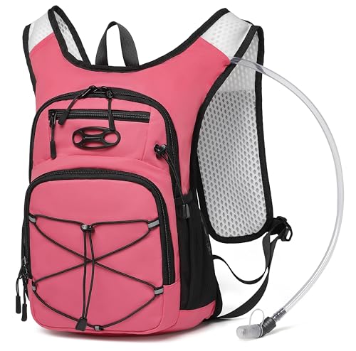 Wotony Lightweight Hydration Backpack with 2LOR 3LWater Bladder for Cycling Hiking Rave - Water Daypack for Men Women - color: pink