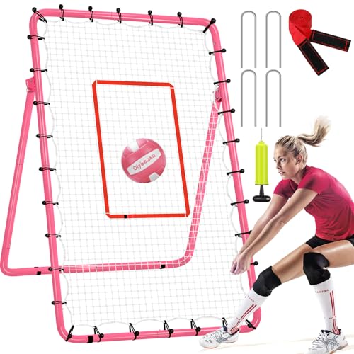 6 Adjustable AnglesVolleyball Rebounder Net 7x4 FT Bounce Back Trainer - color: Pink