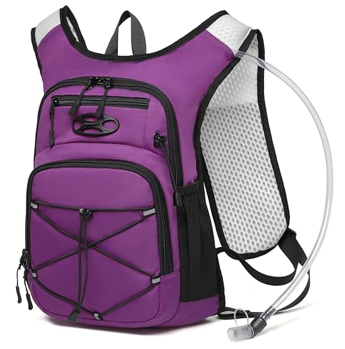 Wotony Lightweight Hydration Backpack with 2LOR 3LWater Bladder for Cycling Hiking Rave - Water Daypack for Men Women - color: Purple