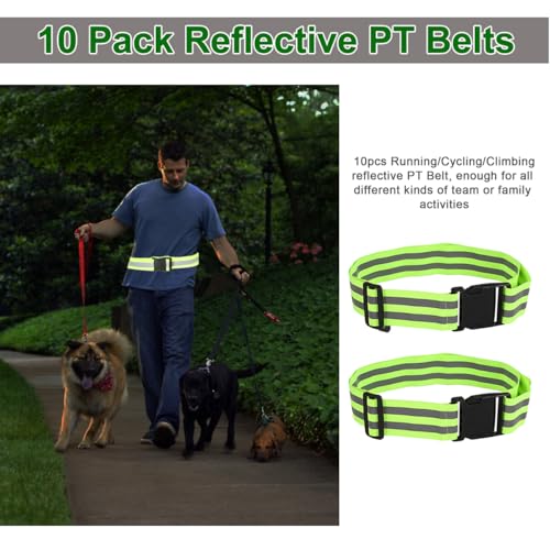 10 Pack Reflective Running Vests with Slap Bands, High Visibility Safety Reflective Reflector Vest Running Gear for Night Walking Cycling Hiking Jogging - color: C-10pcs Green Belts