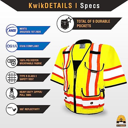 KwikSafety GODFATHER Safety Vest Class 2 & Class 3 ANSI OSHA Hi Vis Vest - color: Yellow (Sleeves), size: 3X-Large