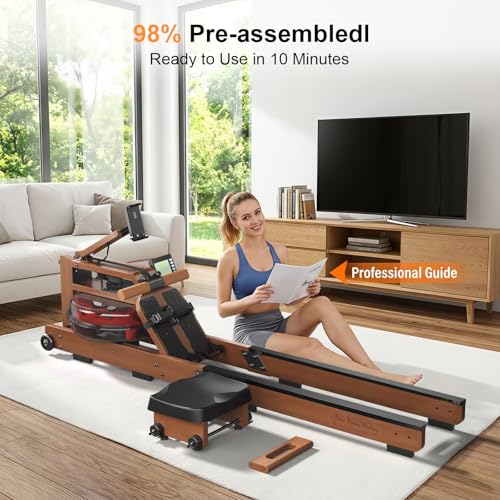 Rowing Machines,Water Rowing Machine for Home with 400LBS Capacity,LCD Monitor,Smooth Glide Rails, Comfortable Seat, Free App(Bluetooth),Water Rower for Immersive Full Body Workout