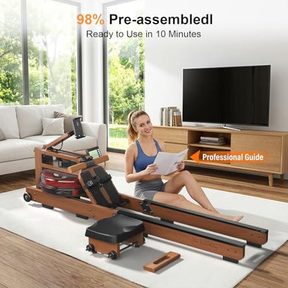 Rowing Machines,Water Rowing Machine for Home with 400LBS Capacity,LCD Monitor,Smooth Glide Rails, Comfortable Seat, Free App(Bluetooth),Water Rower for Immersive Full Body Workout