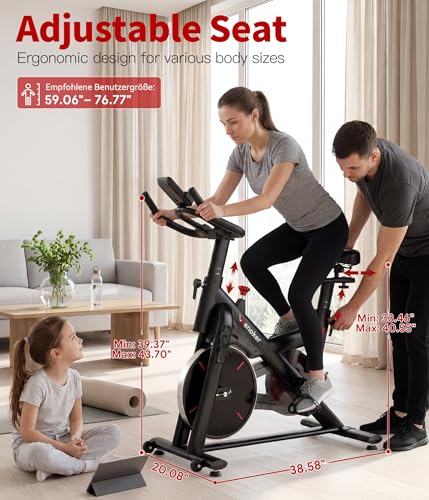Magnetic Exercise Bike for Home – Adjustable Silent Spin Bike with 350lb Capacity, APP Connectivity, LCD Monitor & Device Holder – Indoor Cycling Bike for Cardio & Weight Loss