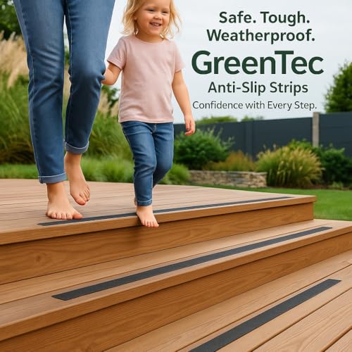 5 Pack 24" x 2" (600mm x 50mm) Non-Slip Decking Strips | Hard Wearing Polypropylene with Fixings | Outdoor Safety for Decks, Steps & Ramps | 10+ Year Lifespan (Black) - color: Black