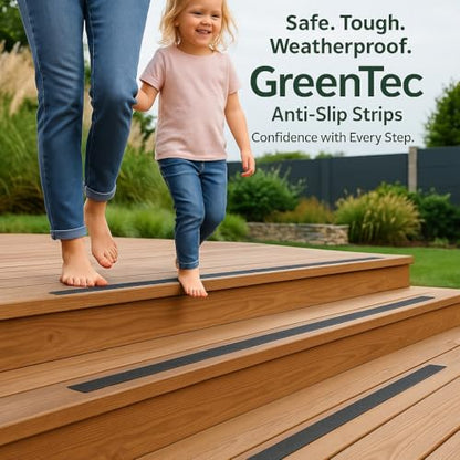 5 Pack 24" x 2" (600mm x 50mm) Non-Slip Decking Strips | Hard Wearing Polypropylene with Fixings | Outdoor Safety for Decks, Steps & Ramps | 10+ Year Lifespan (Black) - color: Black