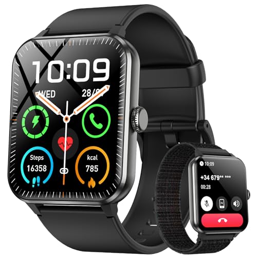 Blackview 2026 Smart Watch (Answer/Make Calls), Fitness Watch for Men and Women with Heart Rate/SpO2/Sleep Monitor/2 Straps, 100+ Sports Modes, IP68 Waterproof Activity Tracker for Android/iPhone - color: Black