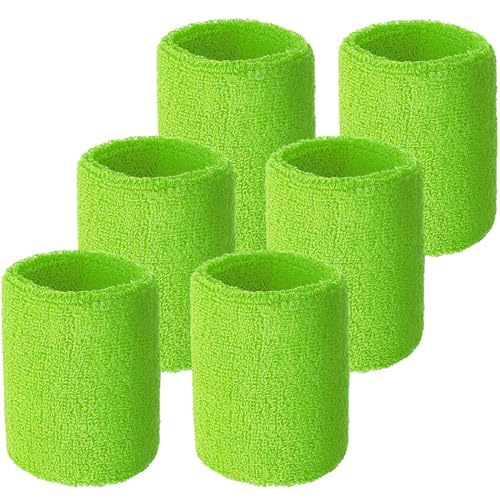 Willbond Wrist Sweatbands, Sports Sweatbands for Competition, Sweat Absorbent, for Basketball, Tennis, Football, Running and Work (Pack of 6) - color: Neon Green