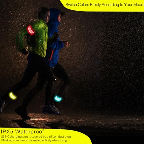 RGB 7 Colors Switchable LED Armband, USB-C Rechargeable, 360° Reflective Running Light for Runners, High Visibility Reflective Running Gear for Joggers Bikers Walkers - color: Green