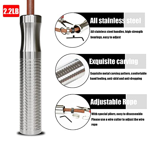 Weighted Jump Rope, Heavy Jumping Rope for Women, Men Fitness and Endurance Training, Adjustable Bold Rope, Stainless Steel Non-Slip Handles - style: Leather Rope: 2.2LB