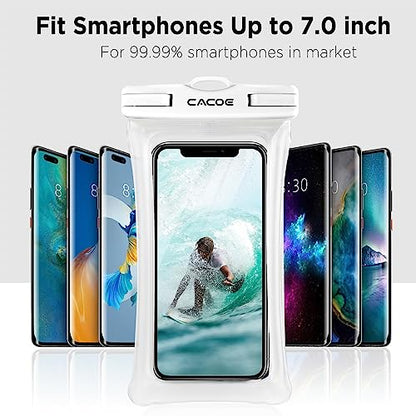 CACOE Floatable Waterproof Phone Pouch 2 Pack Up to 7.0",White+Blue - color: White+Blue