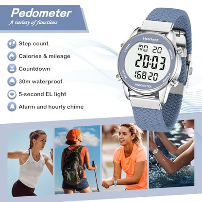 Hearkent Pedometer Watch,Step,Mileage&Calorie Tracker,Large Numbers - color: Blue